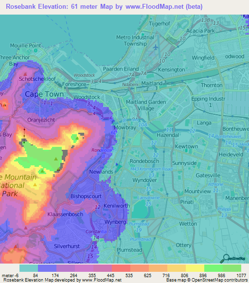 Rosebank,South Africa Elevation Map