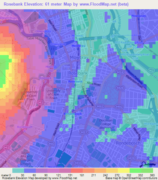 Rosebank,South Africa Elevation Map