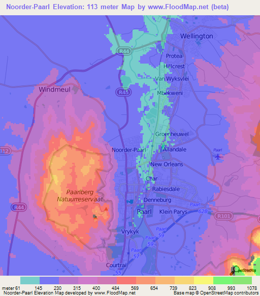 Noorder-Paarl,South Africa Elevation Map