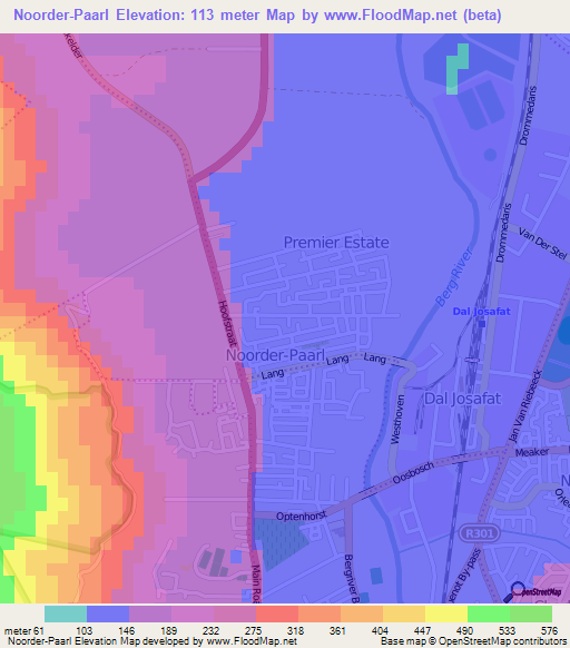 Noorder-Paarl,South Africa Elevation Map