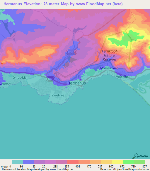 Hermanus,South Africa Elevation Map