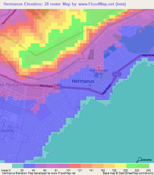 Hermanus,South Africa Elevation Map