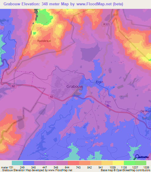 Grabouw,South Africa Elevation Map