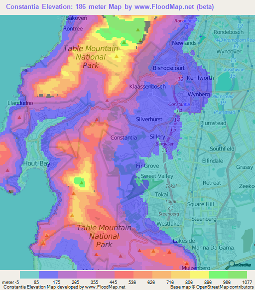 Constantia,South Africa Elevation Map