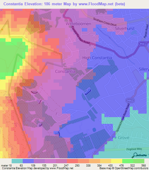 Constantia,South Africa Elevation Map