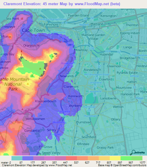 Claremont,South Africa Elevation Map