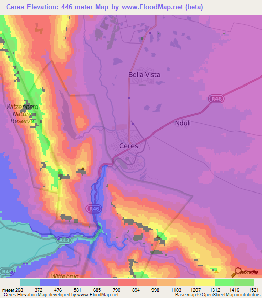 Ceres,South Africa Elevation Map