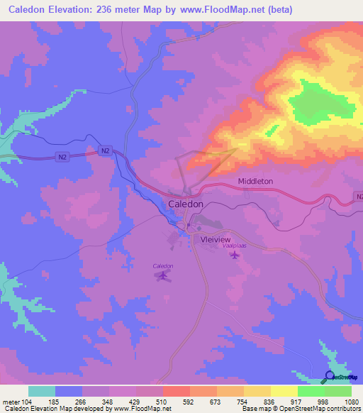 Caledon,South Africa Elevation Map