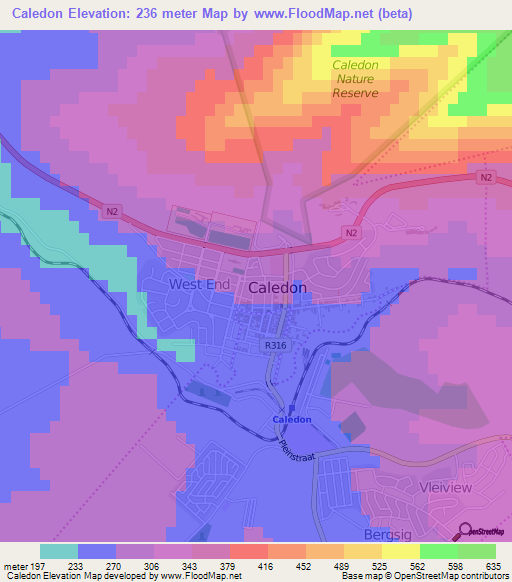 Caledon,South Africa Elevation Map