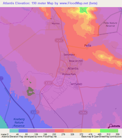 Atlantis,South Africa Elevation Map