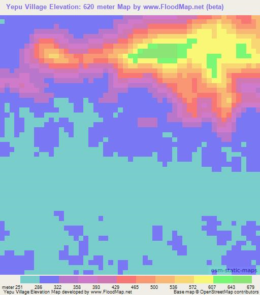 Yepu Village,Guyana Elevation Map