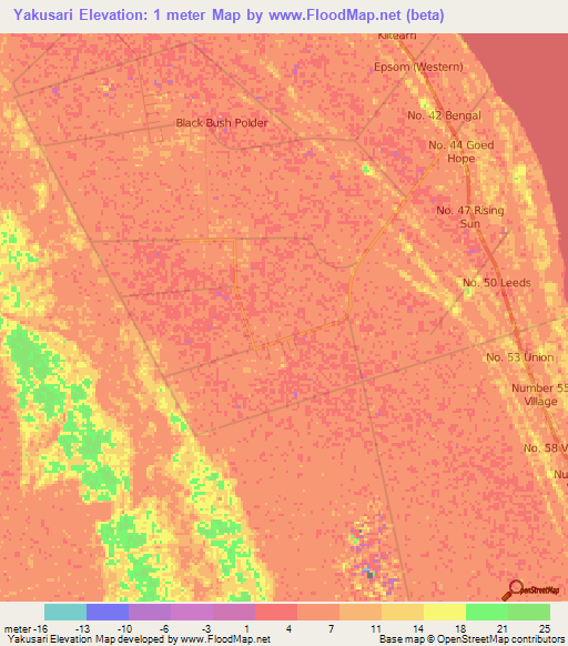 Yakusari,Guyana Elevation Map