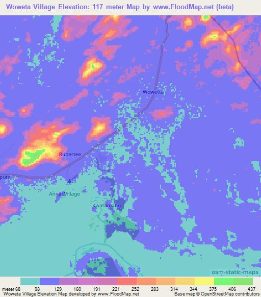 Woweta Village,Guyana Elevation Map