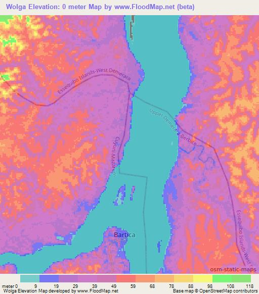 Wolga,Guyana Elevation Map