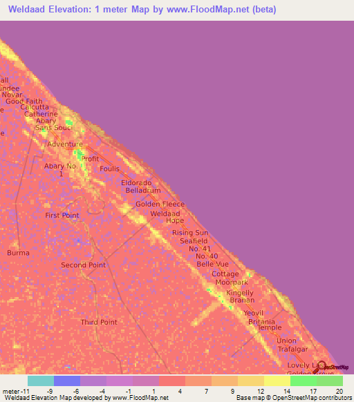 Weldaad,Guyana Elevation Map