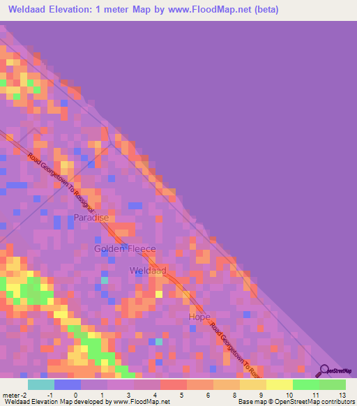 Weldaad,Guyana Elevation Map