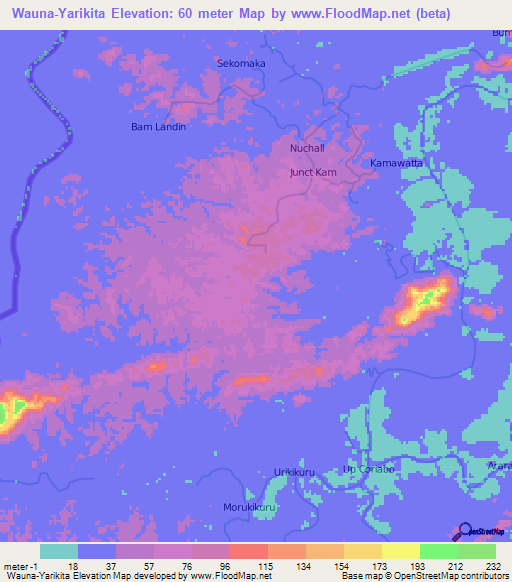 Wauna-Yarikita,Guyana Elevation Map