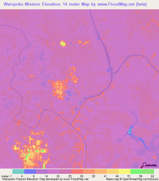 Waropoko Mission,Guyana Elevation Map