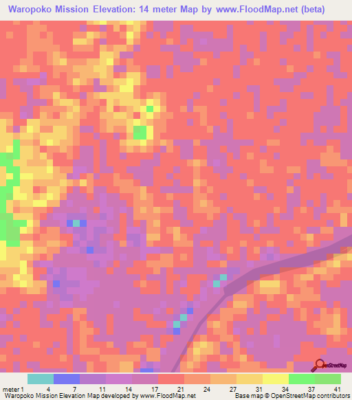 Waropoko Mission,Guyana Elevation Map