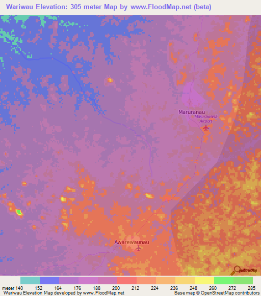 Wariwau,Guyana Elevation Map