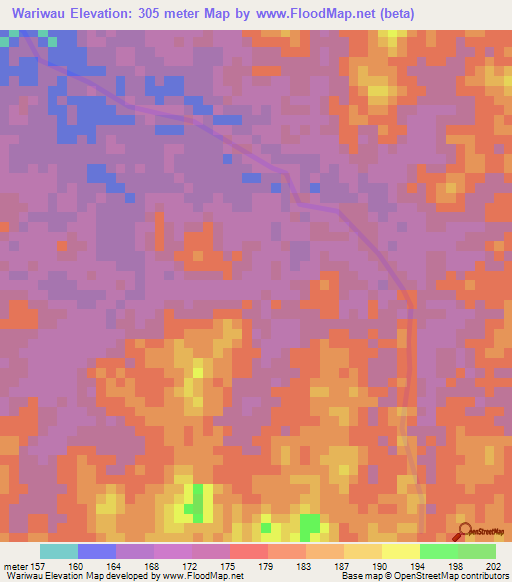 Wariwau,Guyana Elevation Map