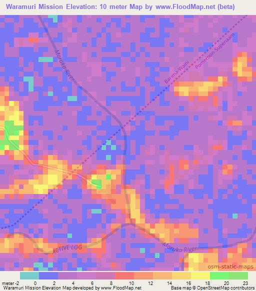 Waramuri Mission,Guyana Elevation Map