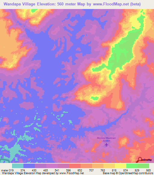 Wandapa Village,Guyana Elevation Map