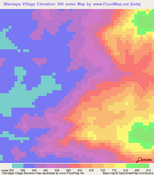 Wandapa Village,Guyana Elevation Map