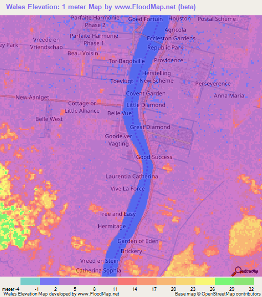 Wales,Guyana Elevation Map