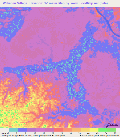 Wakapau Village,Guyana Elevation Map