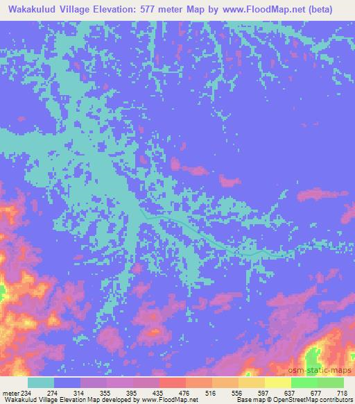 Wakakulud Village,Guyana Elevation Map