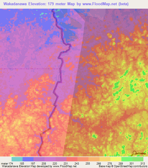 Wakadanawa,Guyana Elevation Map