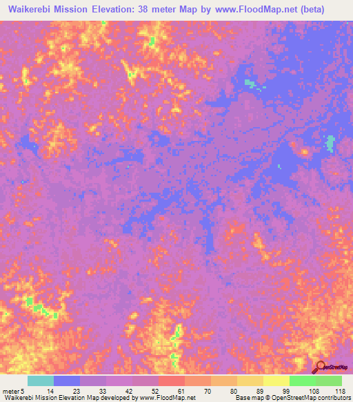 Waikerebi Mission,Guyana Elevation Map