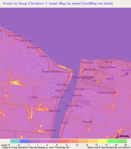 Vreed en Hoop,Guyana Elevation Map