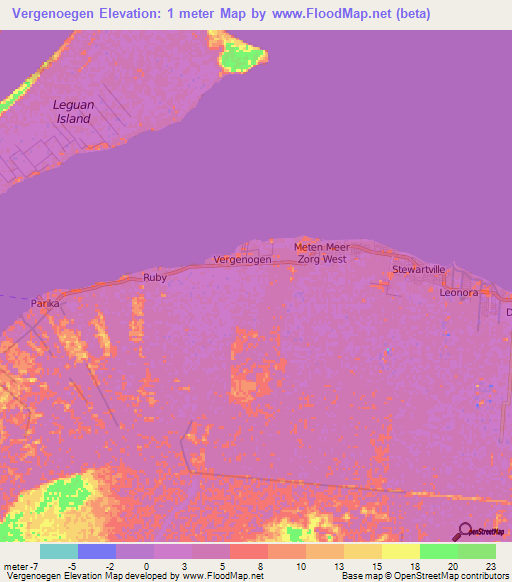 Vergenoegen,Guyana Elevation Map