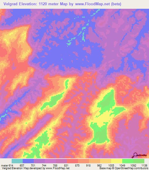 Velgrad,Guyana Elevation Map