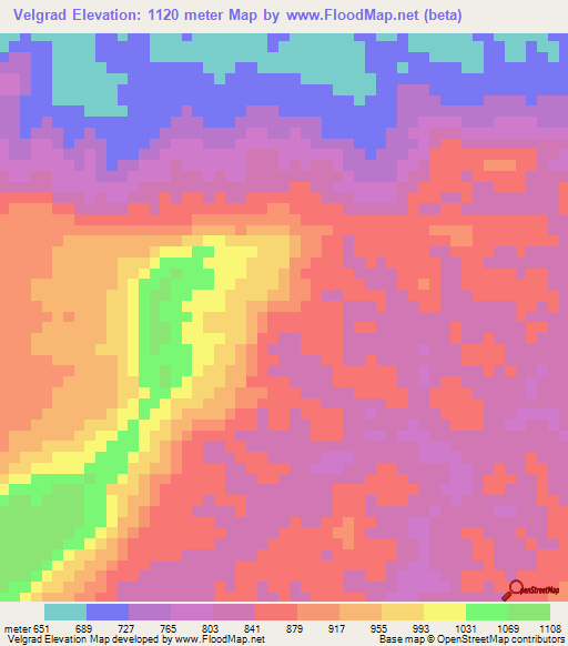 Velgrad,Guyana Elevation Map