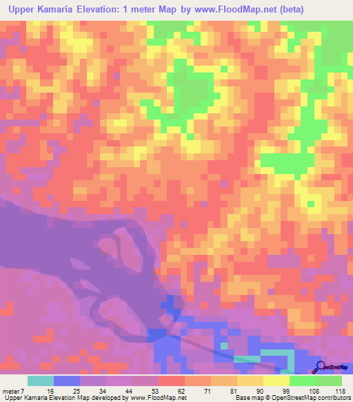 Upper Kamaria,Guyana Elevation Map