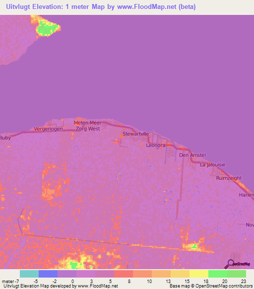 Uitvlugt,Guyana Elevation Map