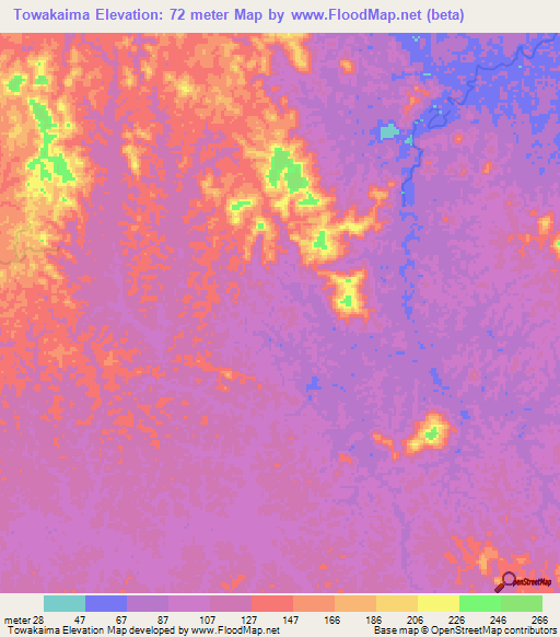 Towakaima,Guyana Elevation Map