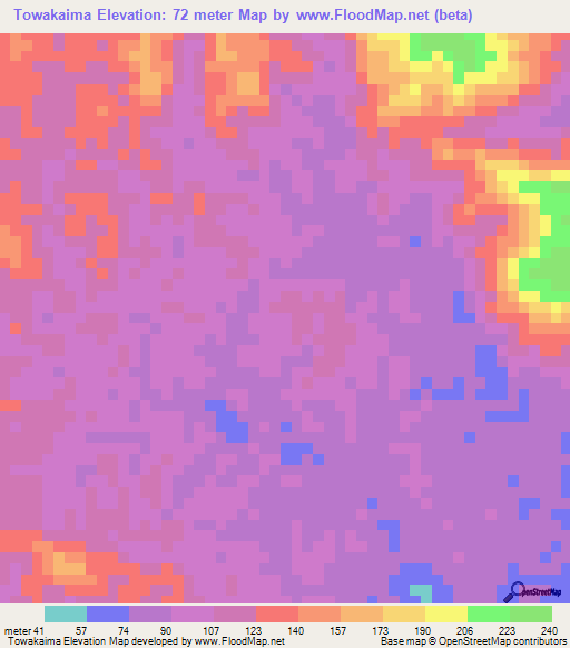 Towakaima,Guyana Elevation Map