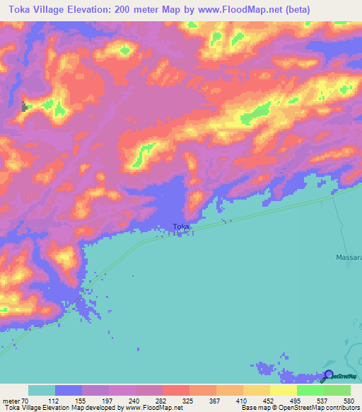 Toka Village,Guyana Elevation Map