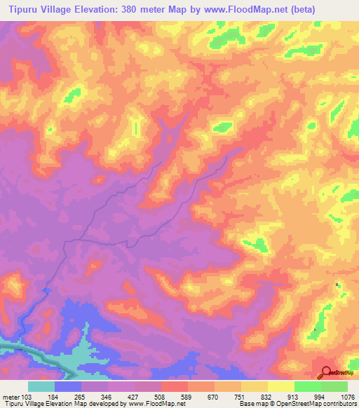 Tipuru Village,Guyana Elevation Map