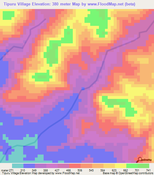 Tipuru Village,Guyana Elevation Map