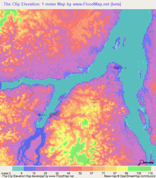 The Clip,Guyana Elevation Map