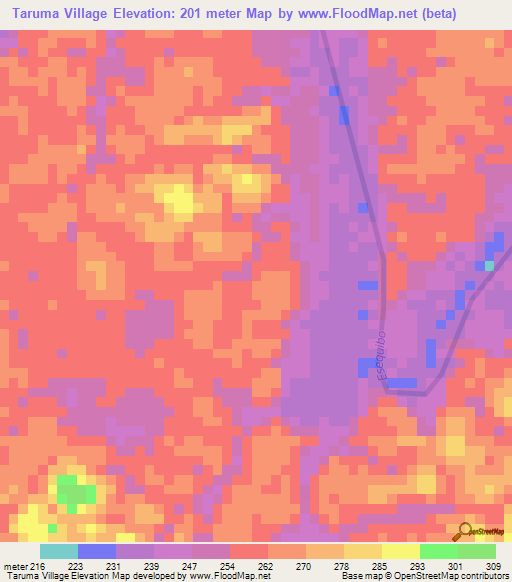 Taruma Village,Guyana Elevation Map