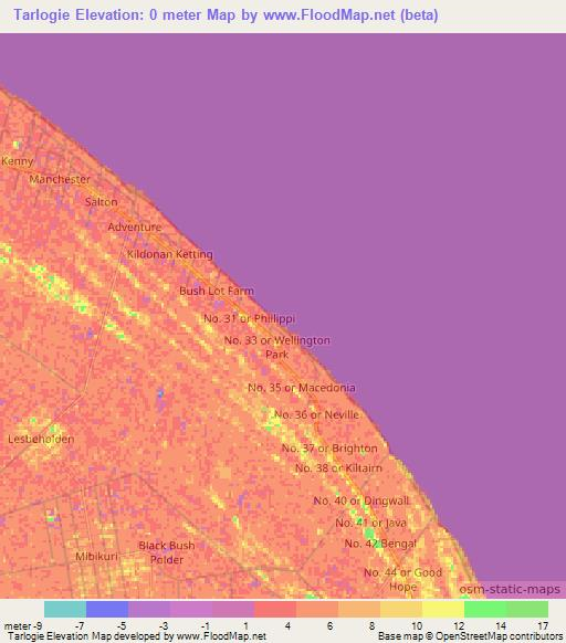 Tarlogie,Guyana Elevation Map