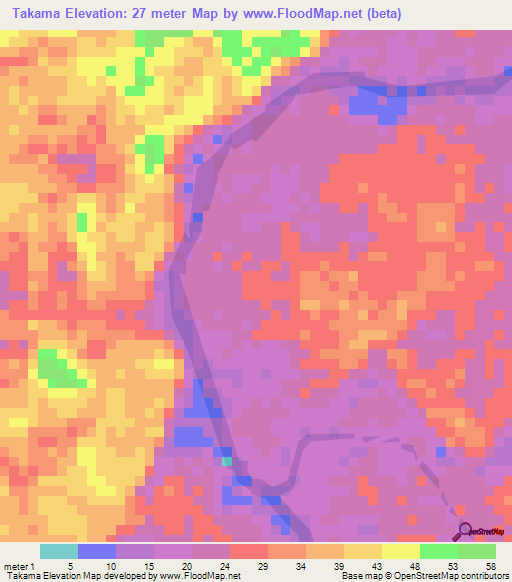 Takama,Guyana Elevation Map