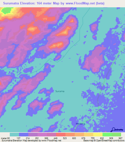 Surumatra,Guyana Elevation Map