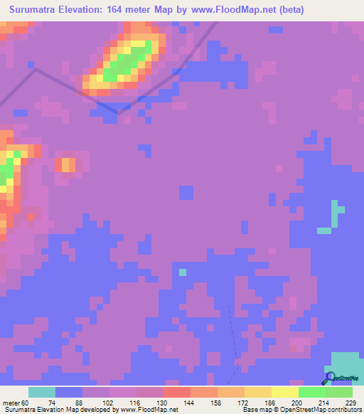 Surumatra,Guyana Elevation Map